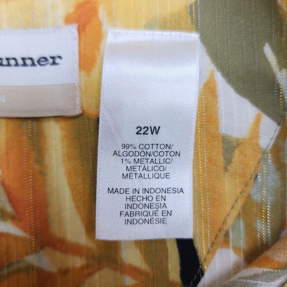 Alfred Dunner Womens Floral Top 22W Cotton Blend 3/4 Sleeve Tropical Leaf Print - Picture 4 of 8